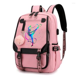 Rucksack Aquarell Gymnastic Print High School Girls Taschen für Teenager Kawaii Frauen Rucksäcke Süßes Mochila