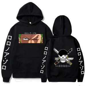 Мужские толстовки толстовок Luffy Hoodie Hip Hop Roronoa Zoro Printed Anime Toplers Top Lose Dlocked Street Clothing Мужская спортивная рубашка Q240522