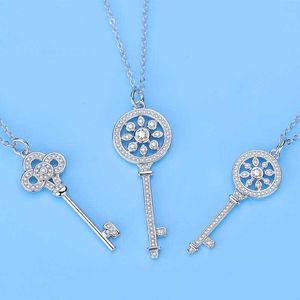 Designer's Brand key necklace sweater chain pendant female jewelry diamond inlaid silver fashion simple anti allergy