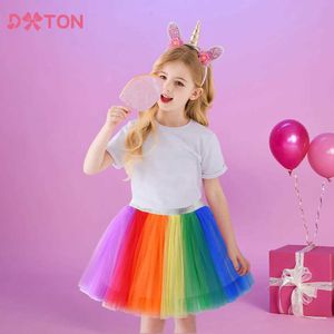 Kjolar kjolar dxton tutu flickor födelsedagsfest barn mini skidprinsessan tyll färgglada mesh regnbåge barns balettdräkt 3-8 år wx5.21