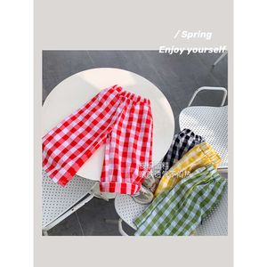 2024 Spring Summer Girls Casual Wide Leg Plaid Ankle Length Pant Baby Kids Children Trousers L2405 L2405
