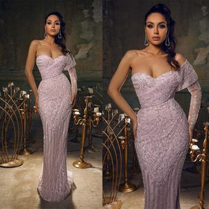 Classic Mermaid Evening Dresses Sweetheart Neck One Shoulder Gowns Sequins Sweep Train Dress For Party Custom Made