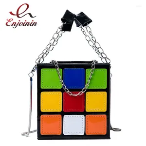 Bolsas de ombro fofas forma de cubo feminino bolsa mágica bolsa embreagem com tira super longa fêmea crossbody 2024 pu