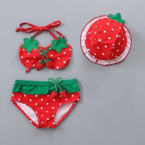 2024 Baby Kids Girls 3 Pieces Swimsuit Bikini Summer Children Cute Strawberry Pineapple Swimwear For Beach Vacation L2405