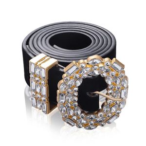 Luxur Designer Big Strass Belts For Women Black Leather Midja smycken Guldkedjebältet Rhinestone Diamond Fashion 233Q