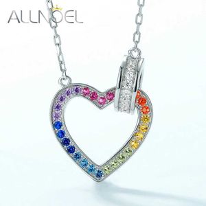 Pendanthalsband Allnoel 925 Sterling Silver Necklace Lämplig för kvinnor Färgglada ädelstenar Rainbow Zircon Love Heart Pendant Fashionablabl