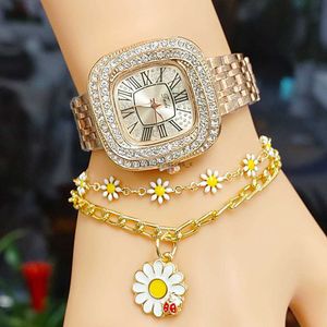 Square Watch Fashion Armband Set Trendy Womens Full Diamond Roman Digital Quartz