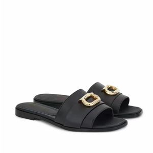 Caminhada de verão Dermis Slides Mulas chinelas de couro genuíno aberta sandálias planas mulheres designers de luxo moda calçados de fábrica de sapatos 35-44 com caixa