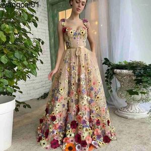 Parti Elbiseleri Sevintage Zarif 3d Çiçekler Prom Dressessweetheart Çiçek Kayışları A-line Gece Gowns Cepleri ile Resmi Elbise 2024