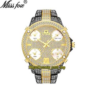 Missfox Eternity V305 Hip Hop Fashion Mens Watches 51 mm Cz Diamond InKarlay Multi Dial Quartz Ruch Mężczyźni oglądają lodowane Diamonds Bezel A 282Q