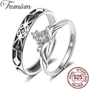 Parringar Trumium S925 Princess och Knight Crown Par Matchande ring Promise Ring med zirkon Kvinnlig bästa vän Justerbar ring S2452301