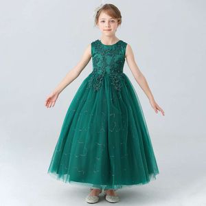 Girls' New Long Princess Green Summer Fashion Stock Children's Tank Top Birthday Party Wedding Dress L2405