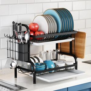 Armazenamento de cozinha 2 camada prato tigela rack drening placa doméstica contador de mesa organizador de prateleira