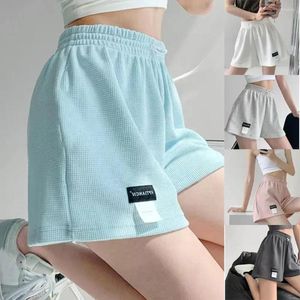 Kvinnors shorts sommarkvinnor våffla casual lösa bottnar hög midja sport elastiska fast färg midja byxor