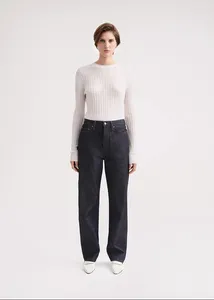 Calça feminina Ioo Brand To 2024 Season Color algodão Cantura média Torcer a perna reta Singular jeans de alta qualidade de alta qualidade