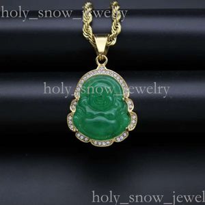 luxury jewelry designer jewelry woman Green Jade Jewelry Laughing Buddha Pendant Chain Necklace For Women Stainless Steel 18k Gold Plated Mothers Day Gift 756