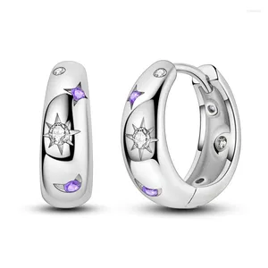 Hoop Earrings Beautiful 925 Sterling Silver Purple Sun Moon And Stars For Women's Birthday Parties Jewelry Accessories