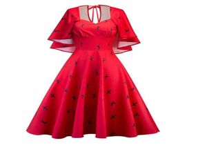 SXXL Summer Vintage Dress 1950s Floral Print Cloak Sleeves Red Party Elegant Shawl dresses Swing Retro dropshing DK4124SY6955777