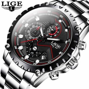 Нарученные часы Lige Business Mens Watch Watches Полные стальные водонепроницаемые часы мужские спортивные хронограф часы для мужчин Quartz Relogio Masculino Box 168a