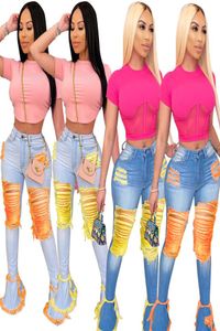 Frauen Glockenboden Jeans Jeans Denim Flared Long Hosen Hosen sexy Loch zerrissenen Leggings Bodycon Streetwear Stylish Clothing3312014