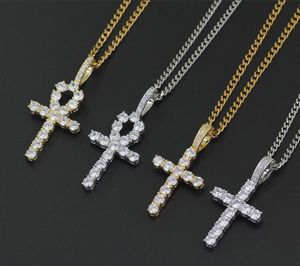 Hiphop Cross Pendant Halsband för kvinnor smycken kvinnliga uttalande män is av kedjan grossist guldfärg homme smycken