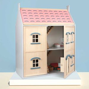 Doll House Accessories New Double layered Doll House Villa Wooden Toys Childrens Crossing Home Toys Butterfly Wooden Doll House Q240522