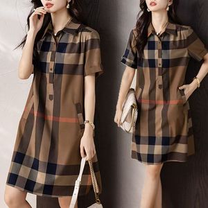 2024 designer fashion casual plaid shirt skirt women's fashion short-sleeved summer loose haute design feel dress, size S-4XL