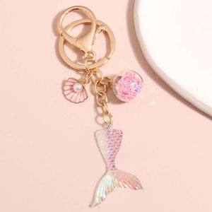 Sea Keychain Shell Pearl Meerjungfrau Schwanzglas Ball Ring Fischschwanz Ketten Sommergeschenke für Frauen Männer DIY Handgemachte Schmuck Schmuck