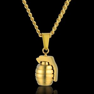 Hiphop Hand Grenades Bomb Pendant Necklace Soldier Friend Gift Male 14K Gold Military Necklaces For Men Jewelry