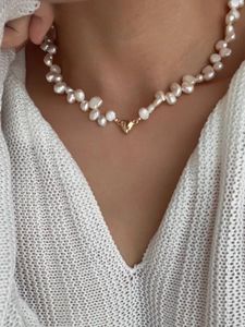 Perlenhalskette natürliches Süßwasser Perlen Halskette 18K Goldbeschwerte Designer Frauen gebrochen silberne natürliche Weizenohr-Schlangekette Kette Valentinstag
