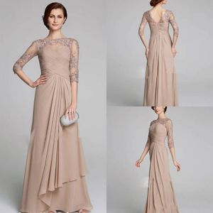 Bescheidene Champagnermutter der Braut Kleider Plus Größe Ruched Spitzenapplikation Eine Linie Chiffon Hochzeit Gäste Kleid Mütter formelle Kleider 233k