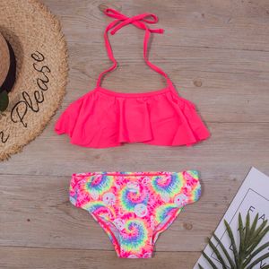 Falbala Kidswear Swimsuith 2024 Novo impressão Girls Kid Bikini Conjunto de 5 a 14 anos Crianças Arma de natação de bandagem A247 L2405