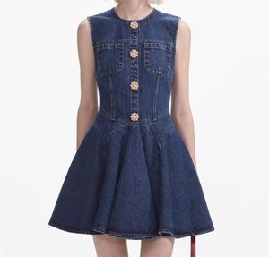 European Fashion Designer Time 2024 Spring/Summer New Product Dark Blue Sleeveless Denim Skirt