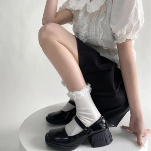Donne calze in stile giapponese Girls Sweet Girls Lolita kawaii gradevole volant di pizzo solido tube bianca nera sox