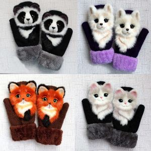 Funny Cute Cat Cartoon Winter Warm Children's Plus Veet Thickened Girls Adults Gloves Christmas Gifts Kids Knit Mittens F24523