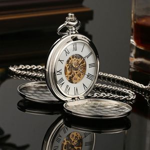 Mão do vento Mecânica Mecânica Pocket Watch Skeleton Dial Dial steampunk Pingente Pingente Vintage Dress Fob Relógios para Weeding Gift 240523