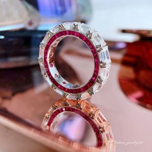 Cluster Rings 2023 Eternity Ruby Diamond Ring Real Sterling Sier Party Wedding Band For Women Men Engagement Jewelry Gift