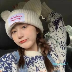 2024 Beanie/Skull Caps Kpop Street Children Samma mössa Stickat katt öronhatt mode söt casual huvudbonader