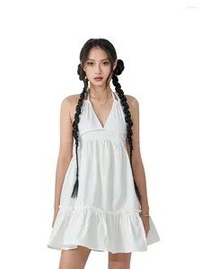 Casual Dresses Women's Summer Sleeveless Dress Solid Color Deep V-Neck Frill Trim Flowy Mini A-Line
