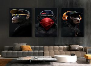 Resumo Modern Glasses Headphone Music Monkey Grandes pôsteres e impressões de arte de parede imagens de tela de tela Decoração Home Decoration2451273