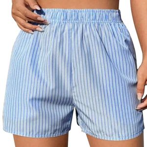 Kvinnors shorts kvinnor hög midja rand avslappnad elastisk midjeband trosor med fickor hemkläder loungewear sömnkläder nattkläder