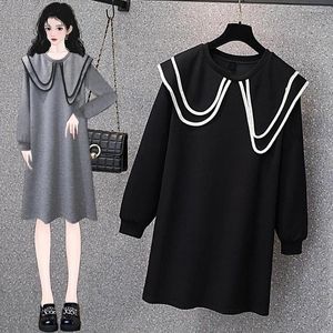 Casual Dresses Autumn Winter Elegant Cotton T-shirt For Women 2024 Female Large Size 4XL Black Gray Loose Double Collar Vestidos