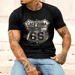 Męskie vintage bawełniane tshirt amerykańska osobowość Route 66 Zaprojektowane krótkie rękawowe koszulki dla mężczyzn plus rozmiar ubrania ubrania 240518