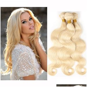Hair Wefts Brazilian Body Wave Straight Weaves Double 100G/Pc 613 Russian Blonde Color Can Be Dyed Human Remy Extensions Drop Delivery Dhfzj