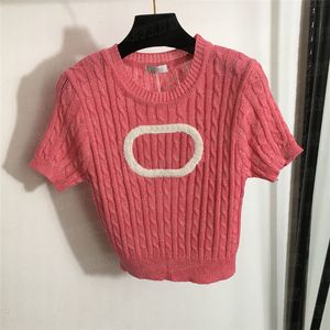 Flocking stickad skjorta Kvinnor Tees Kort ärm T -skjortor Crop Tops Mesh Breattable Knits Tweater For Girl