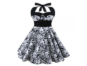 5xl großgröße Schädel bedrucktes Kleid Frauen Punk trägerloser Halter Party Kleider Bowknot selbst gotische Kleidung Kleidung Swing 1950S 60S6343912