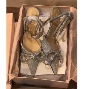 Glitter strasspumpar höga klackar för kvinnor Crystal Bowknot Satin High Heeled Sandals 2023 Ladies Summer Shoes Party Prom Shoe 1797717