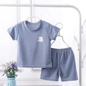 Pyjamas pajamas 2023 Nya barns korta sovande pyjama Set Girl and Boy T-shirt Baby Home Clothing Childrens Clothing Set WX5.21