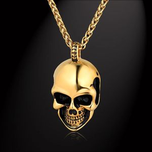 Punk Gold Color Statement Choker Man Necklace 14K Gold Neck Chains Skeleton Skull Pendant Halloween Jewelery 2024