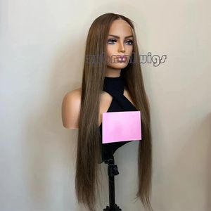 Medium Brown Colored Straight Hairline Glueless Synthetic Hair Lace Front Wig For Women with Baby Hair Daily Wear 240523